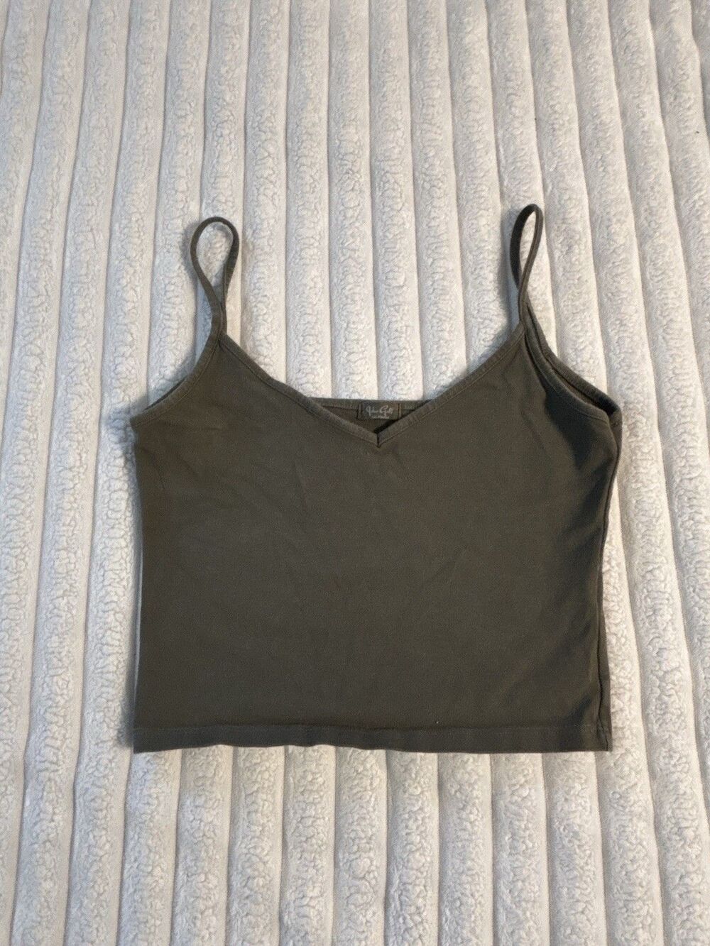 John Galt Brandy Melville Cropped V Neck Army Green Cami Tank Top One Size Basic